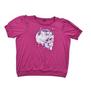Torrid Plus Size 3 Purple Blouse Cotton Blend Preowned Skull Universe